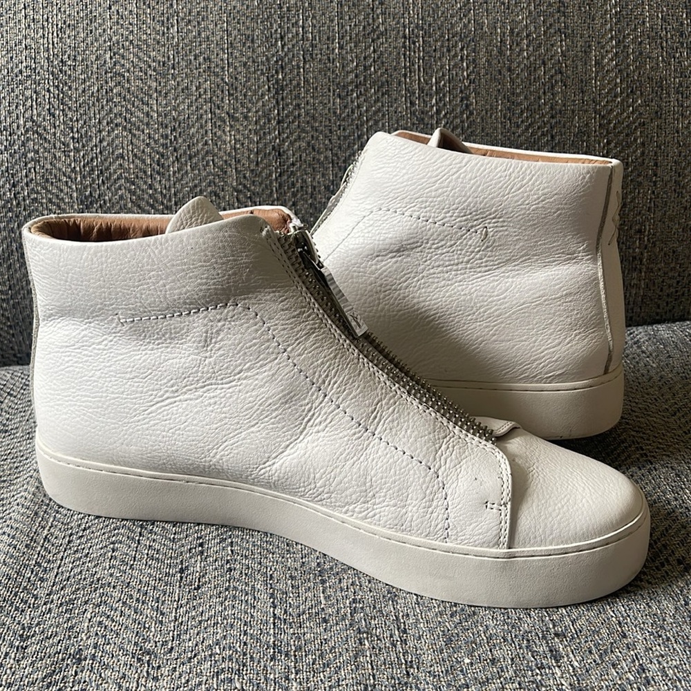 Frye Women's Lena Topstitched Platform White Leather Zip Up High Top Sneaker 10M - Picture 6 of 16
